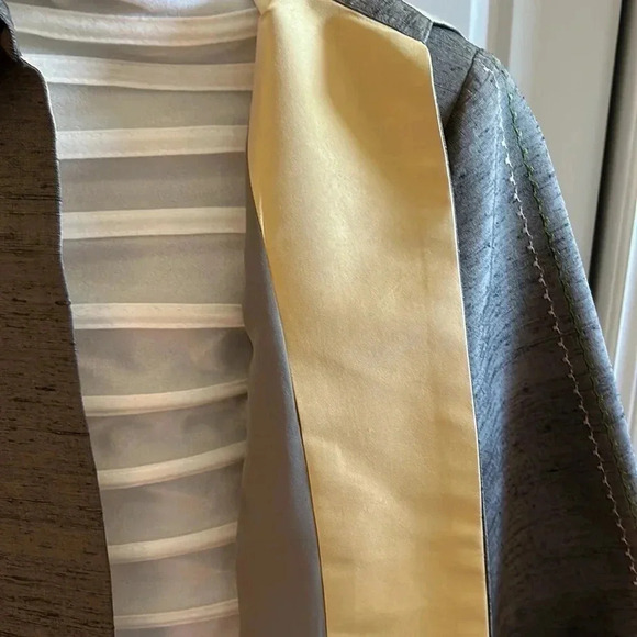 100 Thai silk green gray yellow open front Blazer Size44. SHINAWATRA - Picture 2 of 16